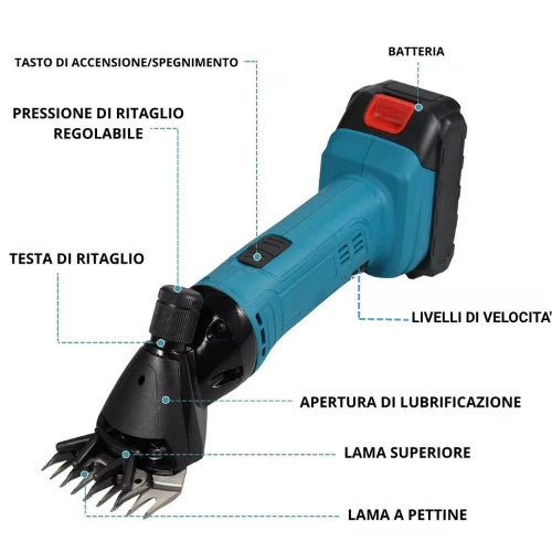 Tosatrice Professionale per Pecore a Batteria 6 Velocita'