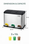 Set Pattumiera Raccolta Differenziata in Metallo 45 LT con Pedale