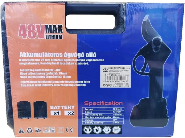 Cesoia Elettrica 48V Professionale – Forbice da Potatura Senza Fili con 2 Batterie al Litio
