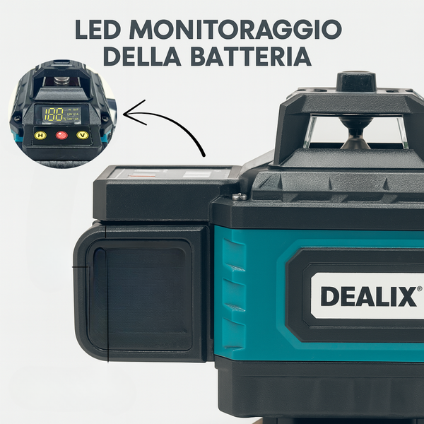 Livella Laser 16 Linee 4D 360° Dealix – Verde Autolivellante con Treppiede e Telecomando | Batteria Ricaricabile | Alta Precisione per Interni ed Esterni