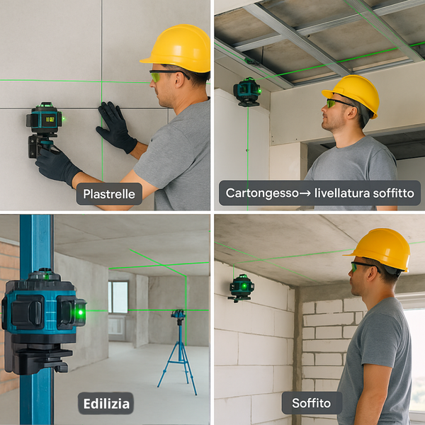 Livella Laser 16 Linee 4D 360° Dealix – Verde Autolivellante con Treppiede e Telecomando | Batteria Ricaricabile | Alta Precisione per Interni ed Esterni