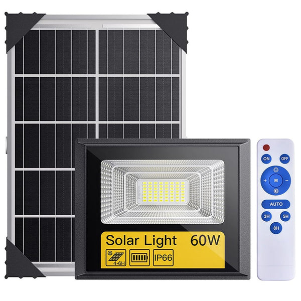 JORTAN Faro Solare 60W | Proiettore LED da Esterno con Pannello Solare e Telecomando