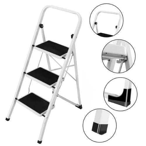 Scala Scaletta pieghevole salvaspazio con 3 gradini antiscivolo acciaio