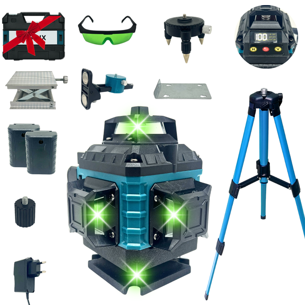 Livella Laser 16 Linee 4D 360° Dealix – Verde Autolivellante con Treppiede e Telecomando | Batteria Ricaricabile | Alta Precisione per Interni ed Esterni