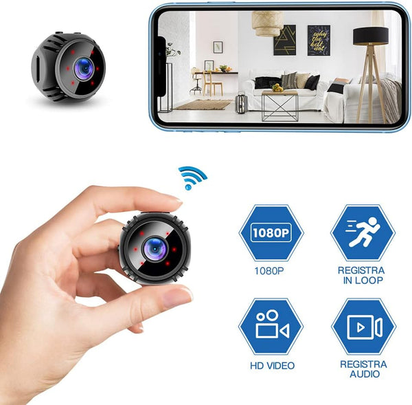 Telecamera WiFi Mini HD 1080P – Microcamera Nascosta con Visione Notturna, Rilevamento Movimento e Connessione App | Sorveglianza Wireless per Casa, Ufficio e Auto