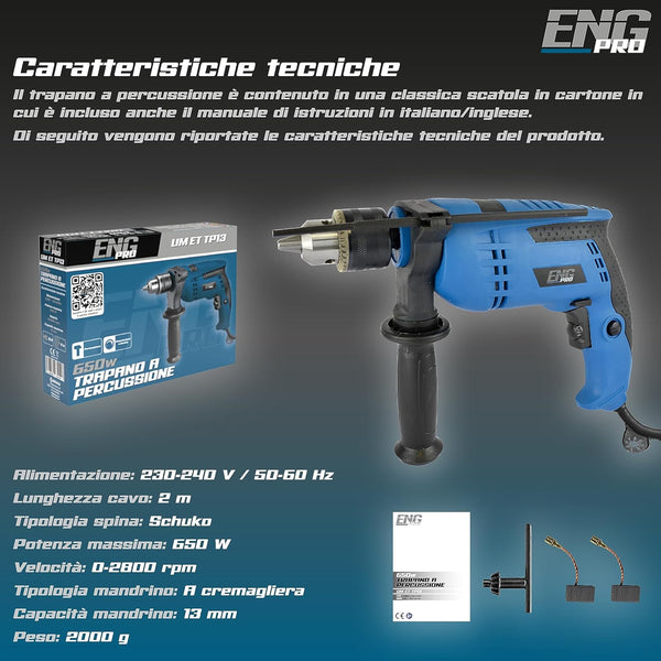 TRAPANO A PERCUSSIONE VBN 800W PROFESSIONALE – REGOLAZIONE VELOCITÀ E IMPUGNATURA ERGONOMICA