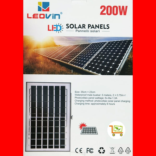 Lampada Solare LED 200W Leovin con Pannello Solare e Telecomando – 156 LED, 1200 Lumen, IP66, 4 Modalità di Luce