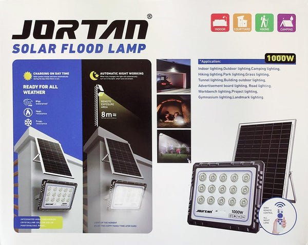 JORTAN Faro Solare 1000W | Pannello Fotovoltaico con Telecomando e Alta Luminosità IP66