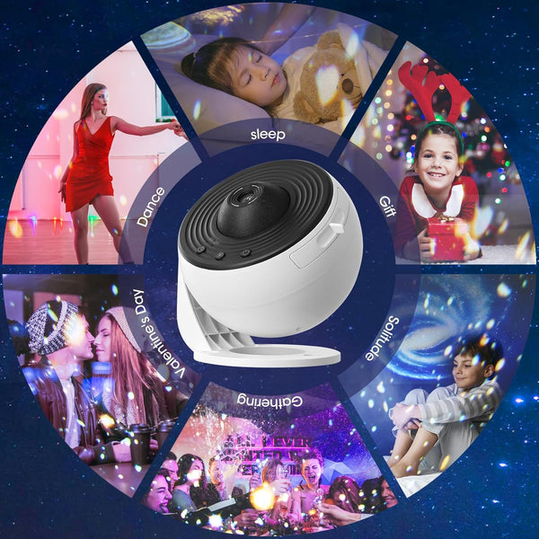 Proiettore Galassia LED 12 Film – Galaxy Projector con 12 Diapositive e Rotazione Silenziosa | Effetto Cielo Stellato Realistico per Camera, Bambini e Relax