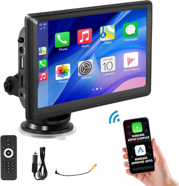 Monitor Smart Auto myAI 7” Portable CarPlayer | Wireless Apple CarPlay & Android Auto | Bluetooth, GPS, Touchscreen