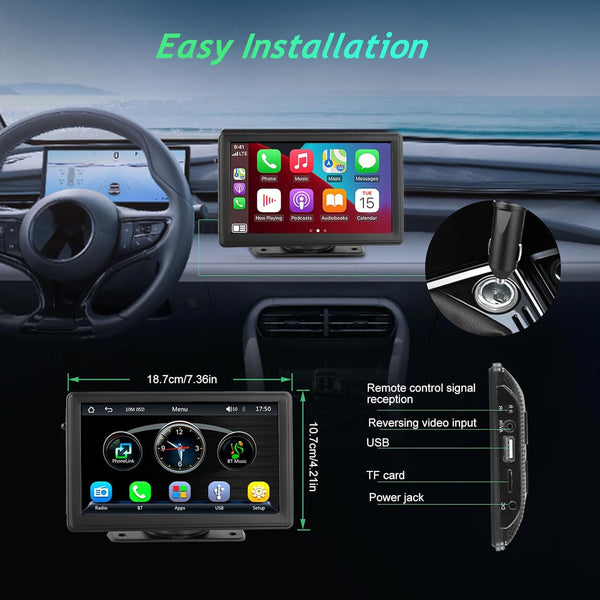 Monitor Smart Auto myAI 7” Portable CarPlayer | Wireless Apple CarPlay & Android Auto | Bluetooth, GPS, Touchscreen