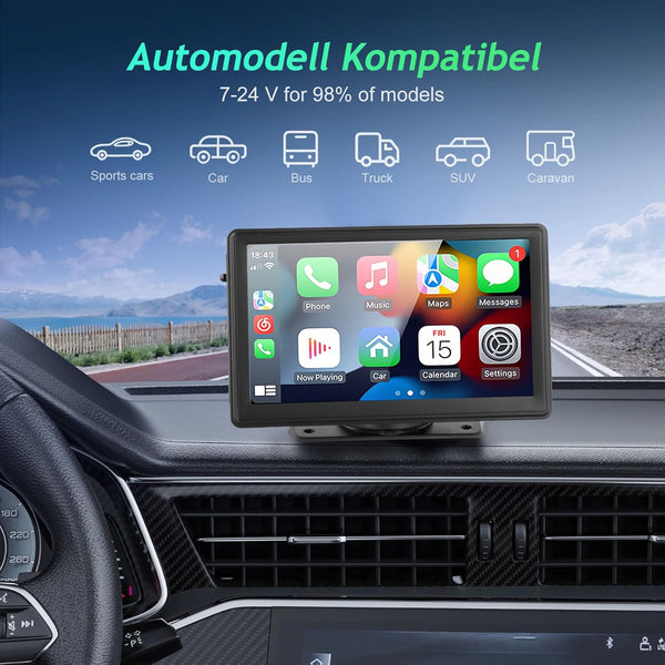 Monitor Smart Auto myAI 7” Portable CarPlayer | Wireless Apple CarPlay & Android Auto | Bluetooth, GPS, Touchscreen