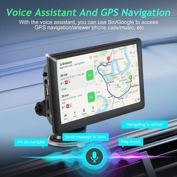 Monitor Smart Auto myAI 7” Portable CarPlayer | Wireless Apple CarPlay & Android Auto | Bluetooth, GPS, Touchscreen