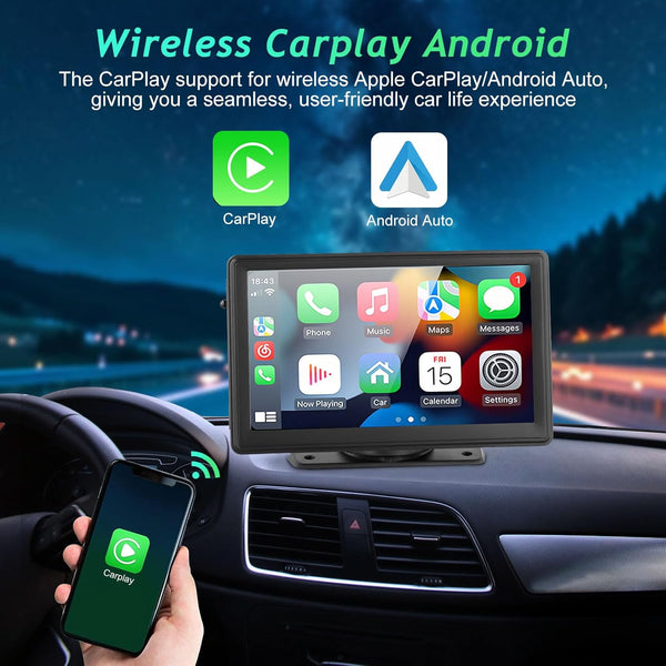 Monitor Smart Auto myAI 7” Portable CarPlayer | Wireless Apple CarPlay & Android Auto | Bluetooth, GPS, Touchscreen