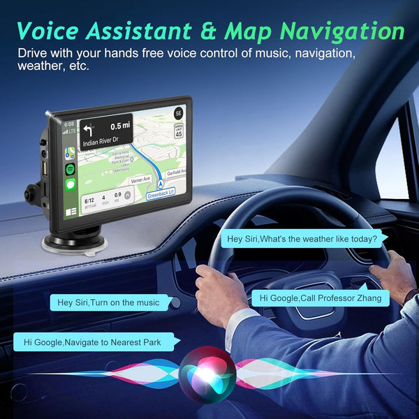 Monitor Smart Auto myAI 7” Portable CarPlayer | Wireless Apple CarPlay & Android Auto | Bluetooth, GPS, Touchscreen