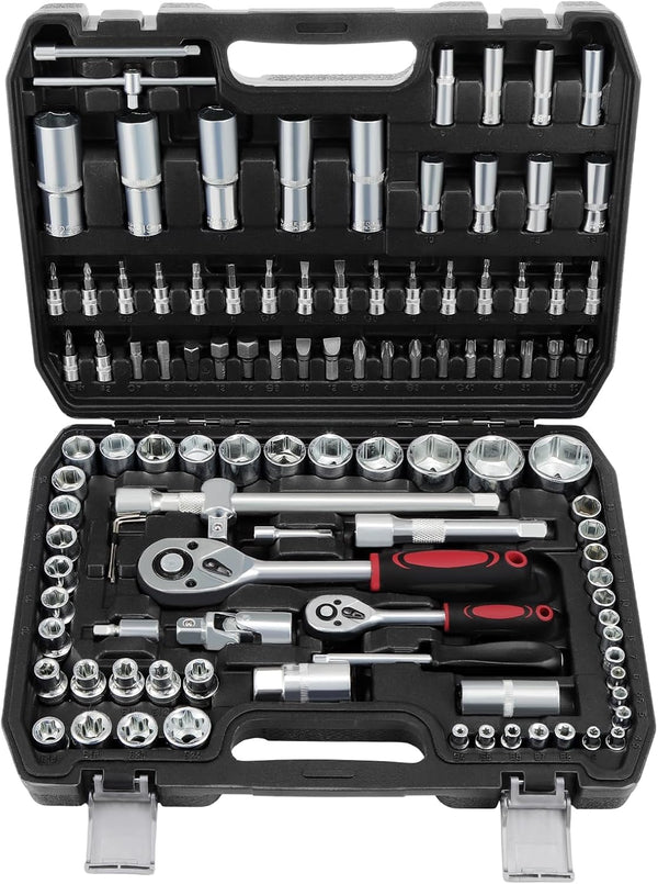 Set bussole e chiavi a cricchetto professionale con valigetta rigida – 108 pezzi