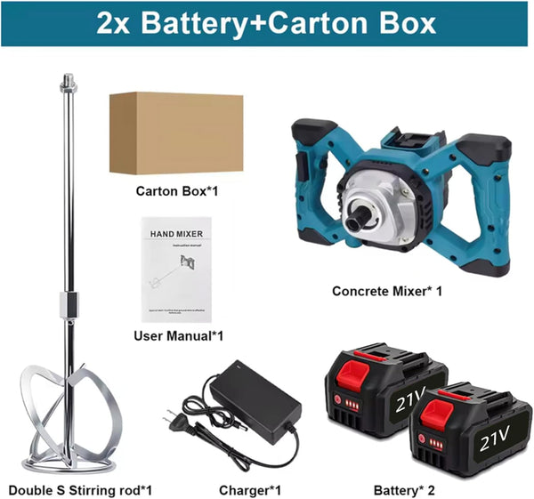 MISCELATORE ELETTRICO A BATTERIA 21V – 2 BATTERIE – MOTORE BRUSHLESS