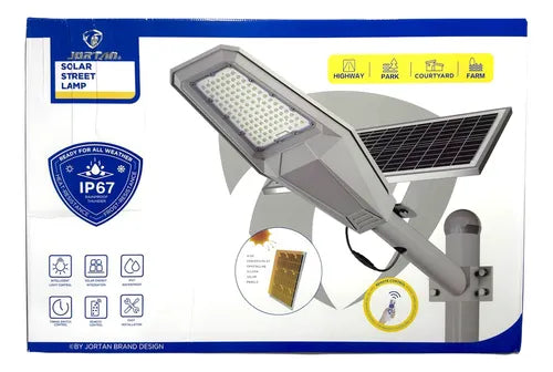 Lampione Stradale Solare Professionale JORTAN – 400 W / 1200 W | IP67 | Sensore Crepuscolare e Pannello Solare Integrato