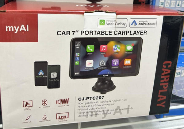 Monitor Smart Auto myAI 7” Portable CarPlayer | Wireless Apple CarPlay & Android Auto | Bluetooth, GPS, Touchscreen