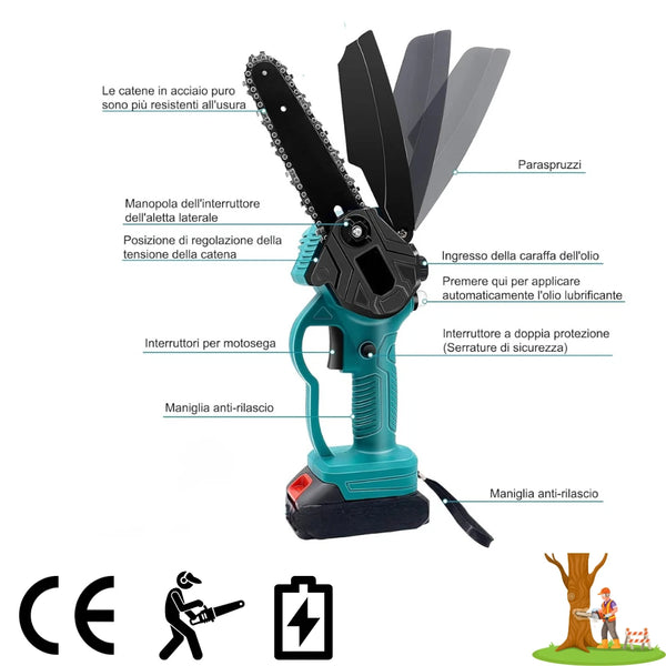 Motosega a Batteria 48V LS-004 | 6" | Lubrificazione Automatica | Kit Completo con Valigetta e 2 Batterie