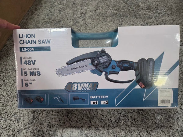 Motosega a Batteria 48V LS-004 | 6" | Lubrificazione Automatica | Kit Completo con Valigetta e 2 Batterie