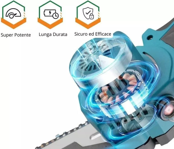 Motosega a Batteria MULINSEN 48V 8” | 400W | Catena Professionale | Taglio Rapido e Preciso | Kit con Valigetta