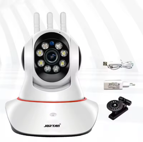Telecamera WiFi 1080P JORTAN | Visione Notturna, Audio Bidirezionale e Rotazione Panoramica 355° – 3 Antenne WiFi