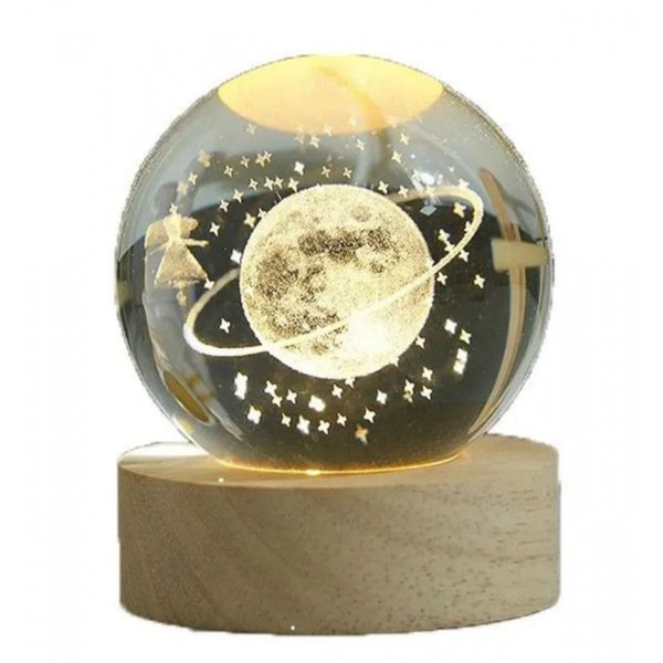 Lampada Notturna 3D Crystal Ball | Sfera in Cristallo con Base in Legno e Luce Calda