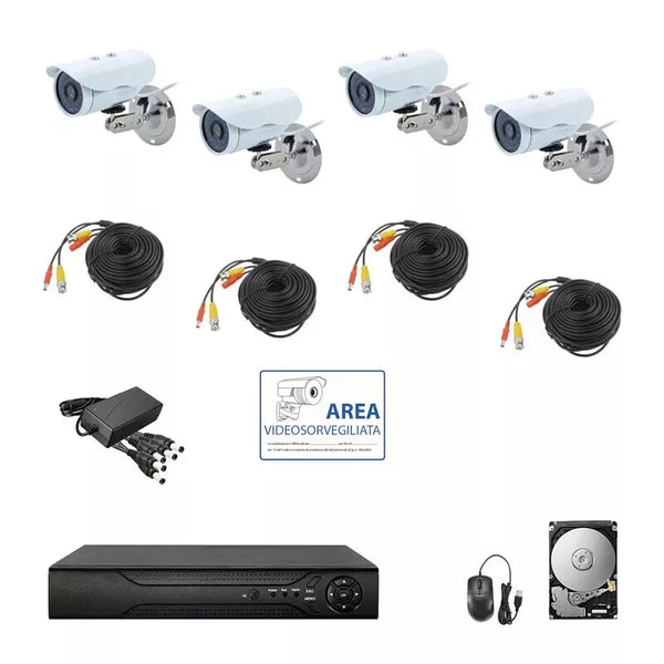 Kit Videosorveglianza AHD 5MPX – DVR 4 Canali + 4 Telecamere Bullet IR HD + Hard Disk 500GB | Visione Notturna e Rilevamento Intelligente Persona/Veicolo