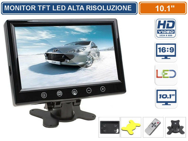 Monitor TFT LED 10.1” HD | Con Telecomando e Doppio Ingresso Video RCA