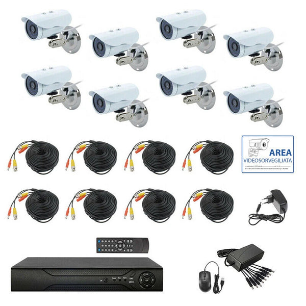 Kit Videosorveglianza AHD 8 Canali Professionale – DVR Cloud + 8 Telecamere 2MPX CCD + Cavi 20m + Alimentatori – Visione Notturna e Registrazione Remota