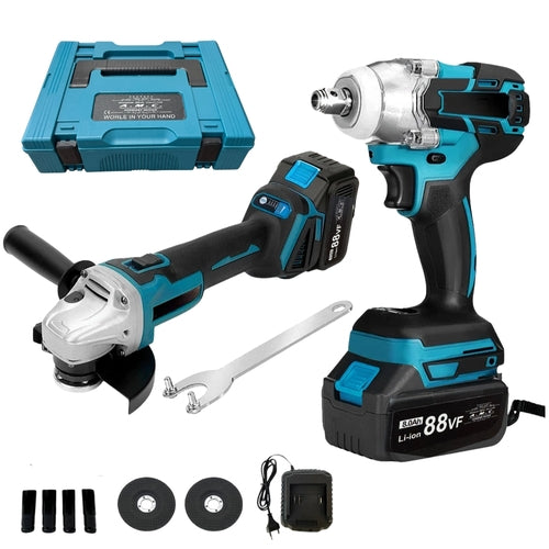 Kit Professionale 2 in 1 Trapano Avvitatore ad Impulsi Smerigliatrice Angolare