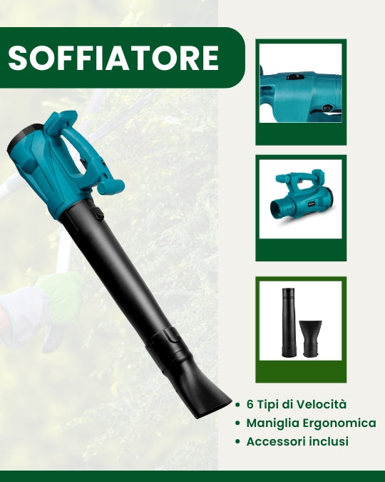 Soffiatore a Batteria Professionale Soffiatore per Foglie 2 Batterie 6 Velocita'