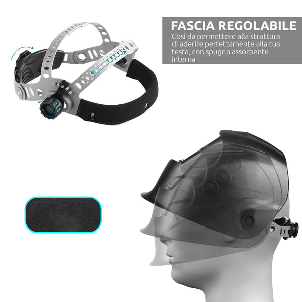 Casco per saldatore professionista 16 livelli UV, oscuramento variabile Din 9/13