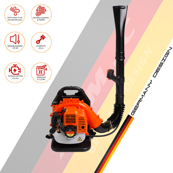 Soffiatore a zaino motore a scoppio 43cc e 1,25kw potenza velocita' regolabile