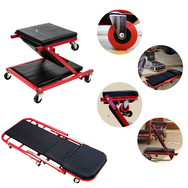 Carrello Sotto Auto 2 in 1 Sgabello da Officina Lettino Riparazioni max 150 kg
