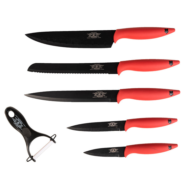 Set di coltelli piu' pelapatate nero e rosso 6 pezzi di alta qualita'